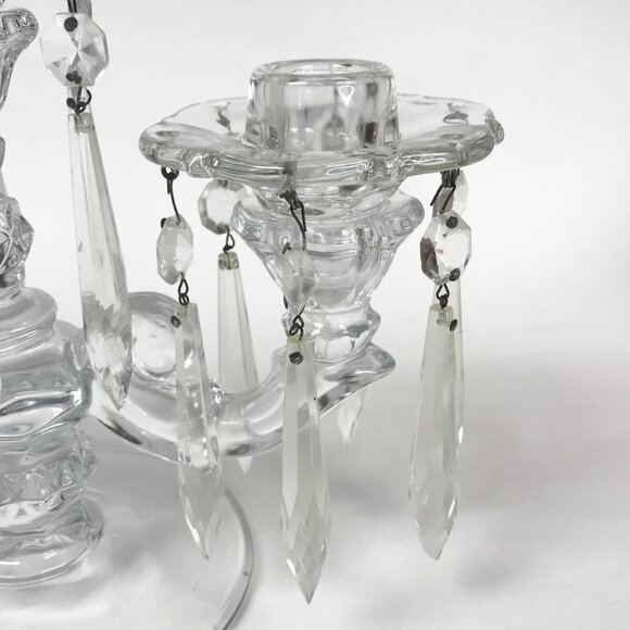 Duncan Miller Vintage Sandwich Candelabra with Removable Hanging Prisms - Picture 4 of 10
